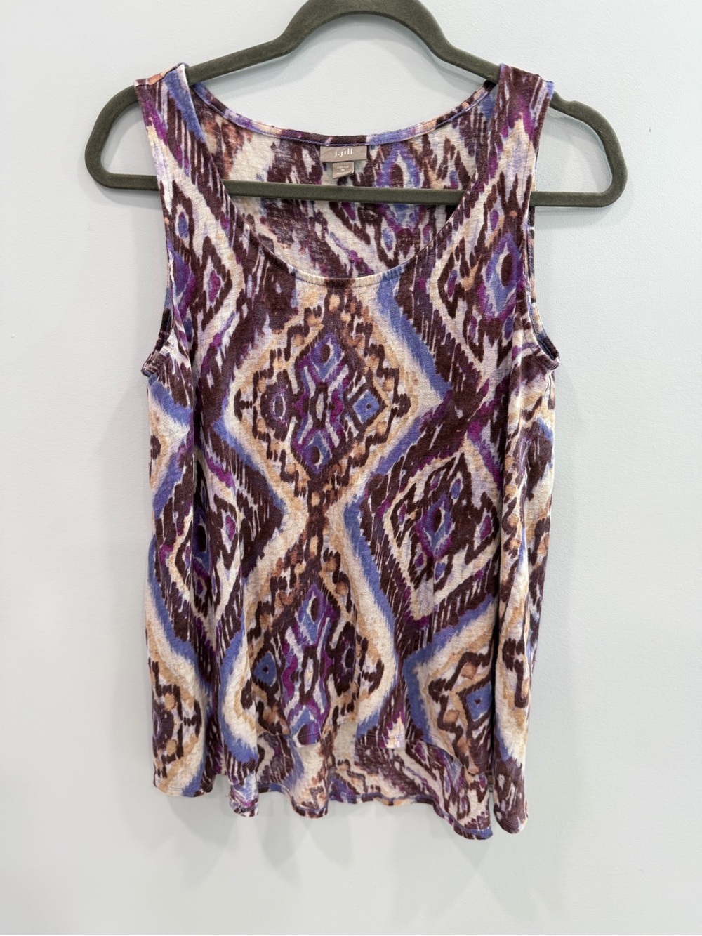 J. Jill Linen Tank Top Medium Stretch Purple Brown Medallion Print Sleeveless
